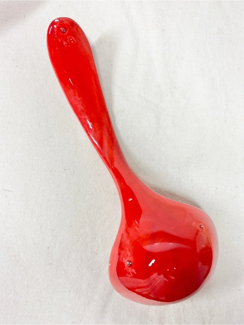 Vintage California Pottery Soup Ceramic Tureen with Ladle B655 Red Orange